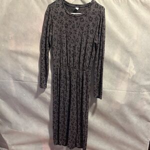 Old Navy Gray Long-Sleeve Leopard Dress